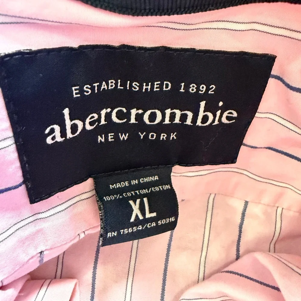 Abercrombie Button Down Boys XL Pink Striped Long Sleeve Moose Logo Poplin Shirt
